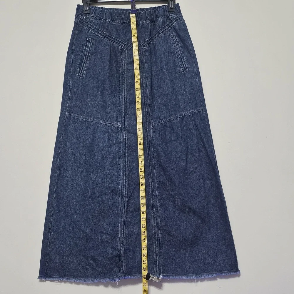 Women Jeans Skirt‎ Large 12/14 Long A-Line Cotton Blend Elastic Waistband 529
